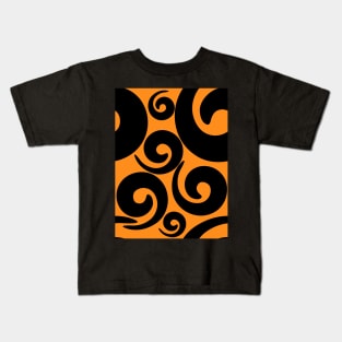 Black and orange pattern with spirals Kids T-Shirt